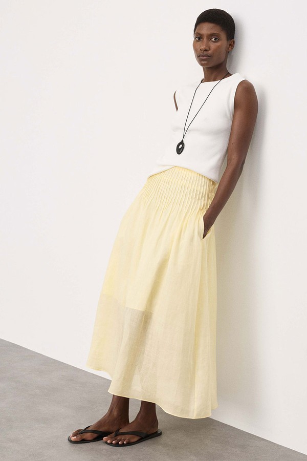 Pure Ramie Pintuck Maxi A-Line Skirt