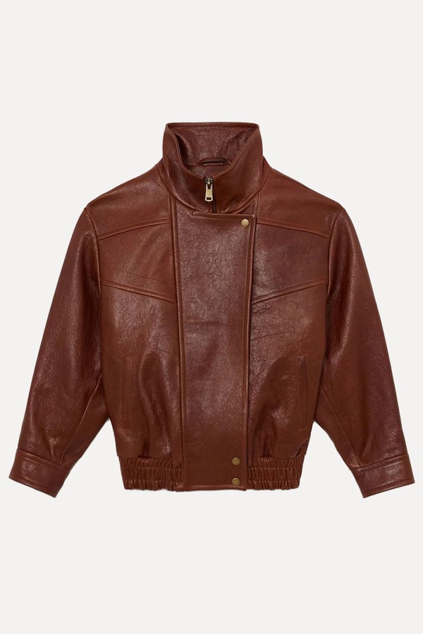 Petra Textured Leather Oversized Jacket from Reiss