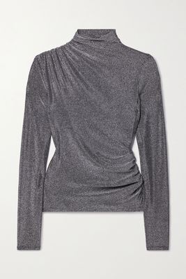 Mylie Gathered Glittered Stretch-Jersey Top from Veronica Beard 