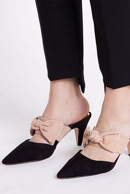 Black Suede Bow Court Style Mule