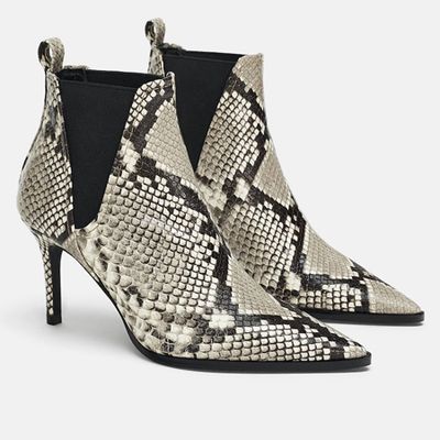 Printed Leather High-heel Ankle Boots from Zara