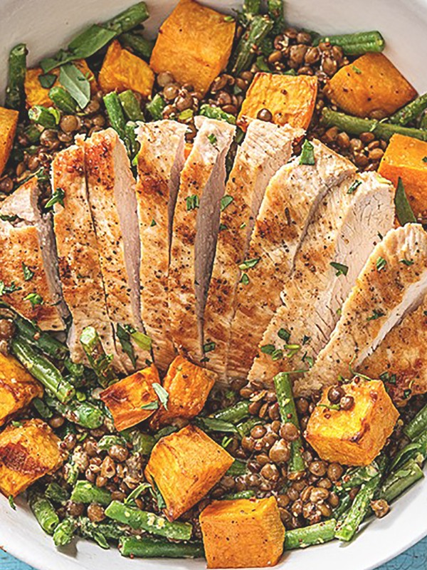 Seared Turkey Steak With Creamy Lentils And Sweet Potato