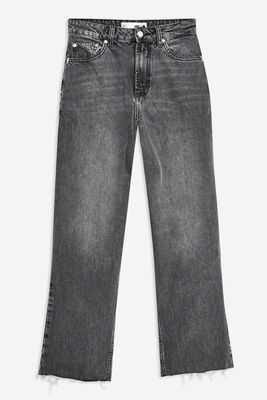 Grey Raw Hem Crop Jeans