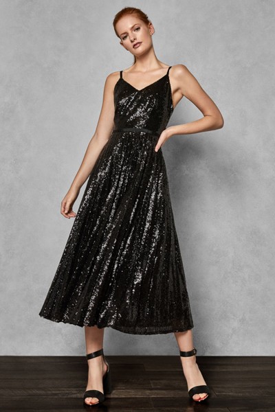 ETTA Sequin Pleated Maxi Dress