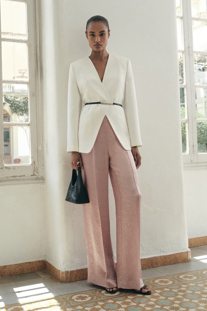 Satin Crinkle-Effect Trousers from Mango