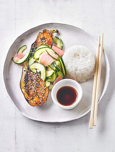 Miso-Glazed Aubergine With Pickled Ginger Cucumber