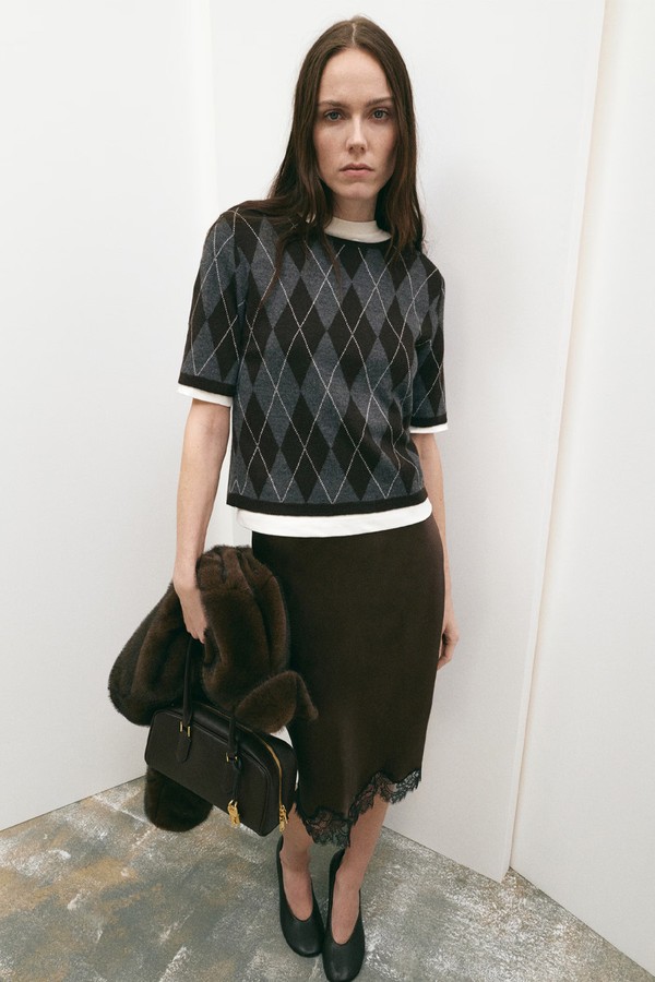 Short-Sleeved Argyle Sweater from Mango