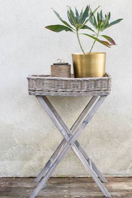 Wicker And Wood Tray Table