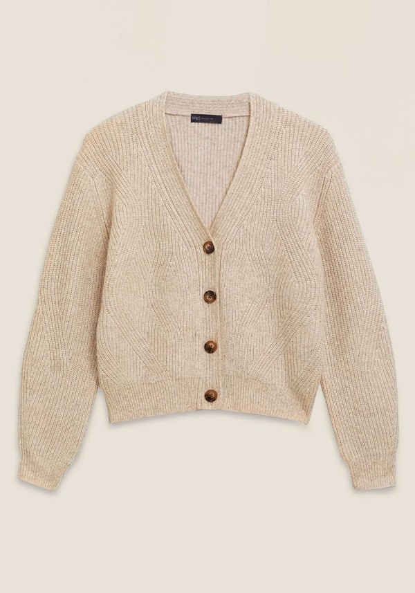 Textured Ribbed V-Neck Button Cardigan