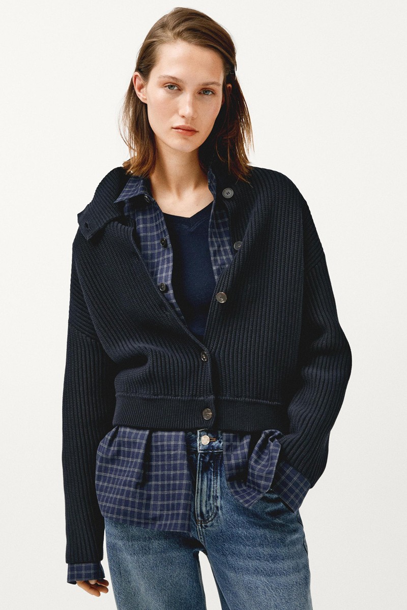 Cotton High Neck Knit Cardigan