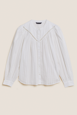 Pure Cotton Collarless Long Sleeve Blouse from M&S