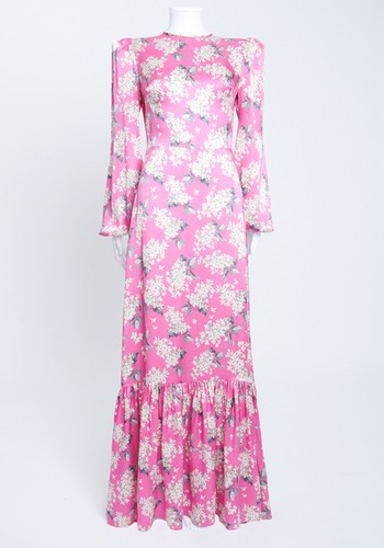 Floral Print Belle Pleated Silk-Satin Maxi Dress from The Vampire’s Wife