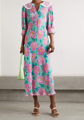 Lauren Crocheted-Trimmed Floral-Print Crepe Midi Dress from Rixo