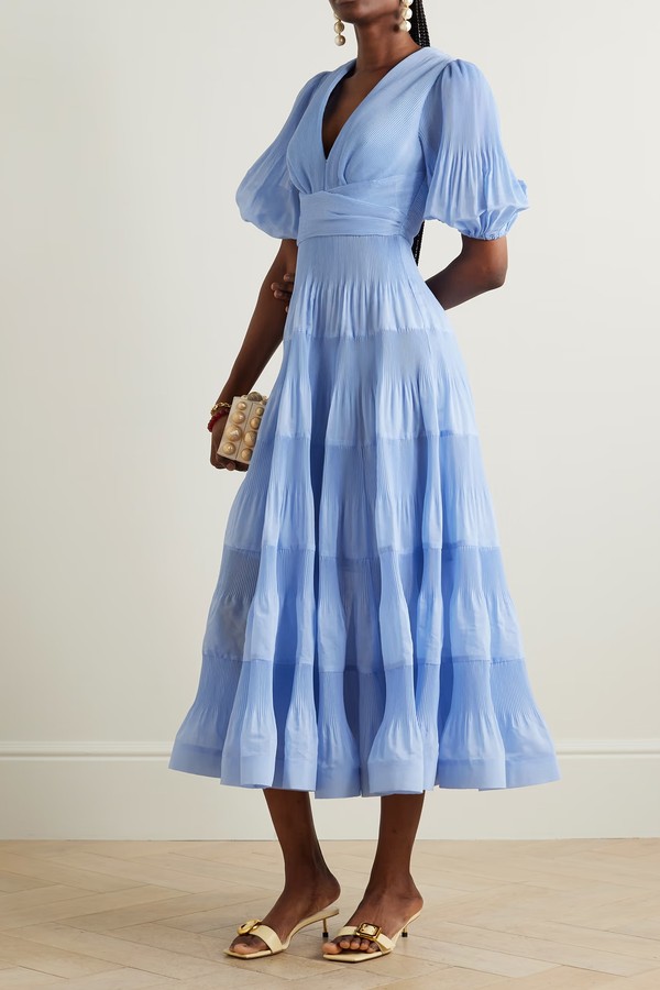 Tiered Plissé-Taffeta Midi Dress from Zimmermann