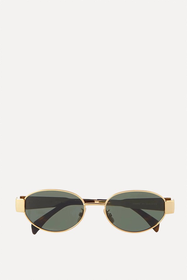 Oval-Frame Gold-Tone & Tortoiseshell Acetate Sunglasses from Celine