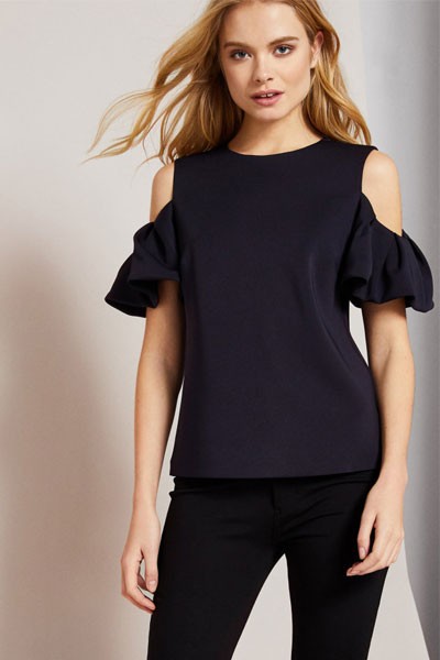 Betey Cold Shoulder Frill Sleeve Top 