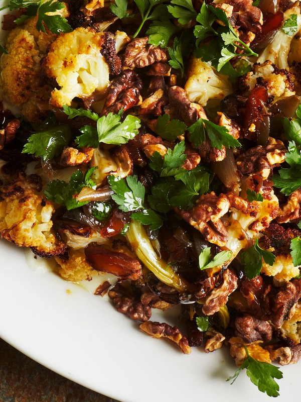 Roast Cauliflower, Garlic Yoghurt, Walnut & Apricot Salad