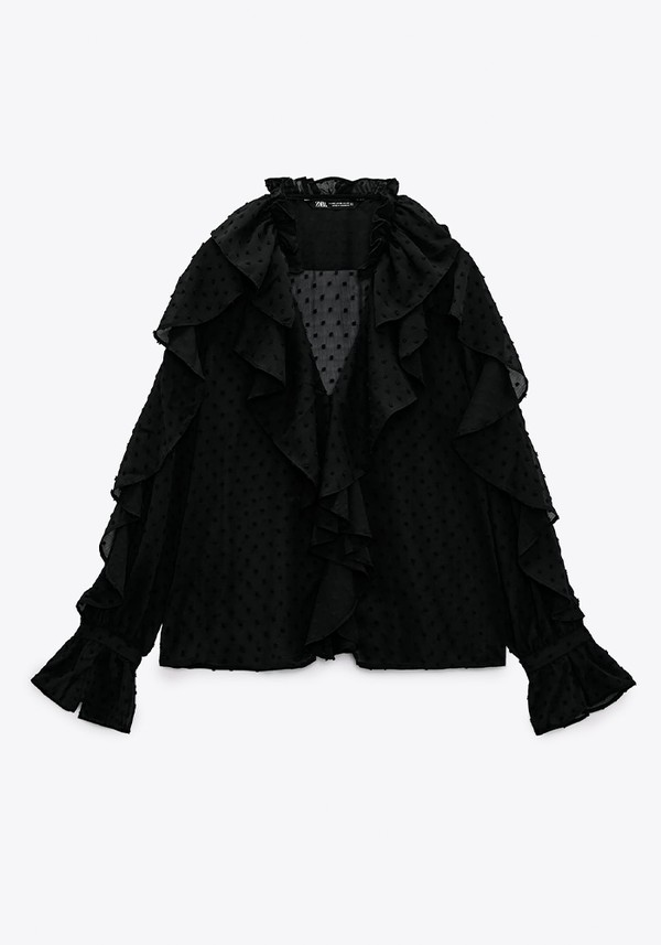 Ruffled Dotted Mesh Blouse