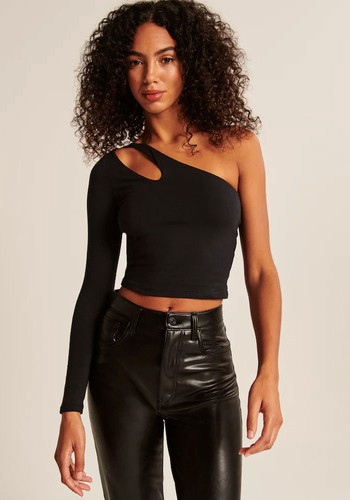 Long-Sleeve One-Shoulder Cutout Top