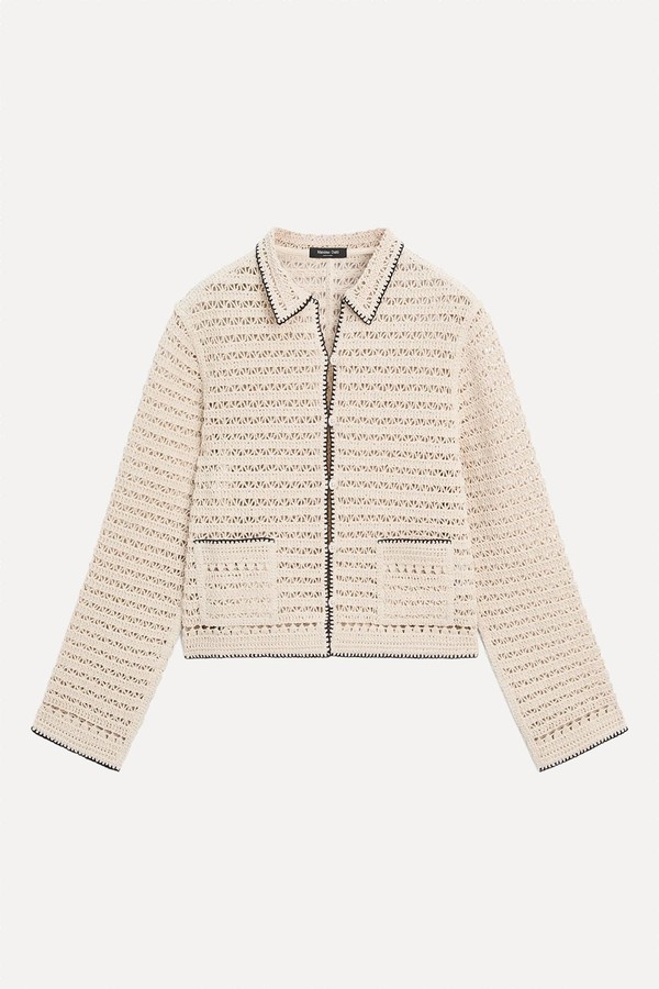 Contrast Crochet Knit Cardigan  from Massimo Dutti 