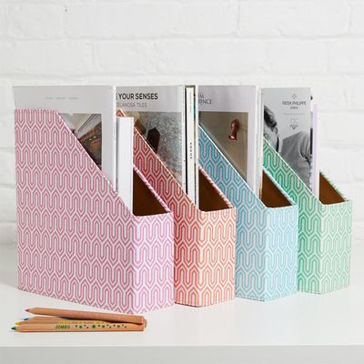 100% Recycled Pastel Graphic Geometric Magazine File Holder from Karenza Co