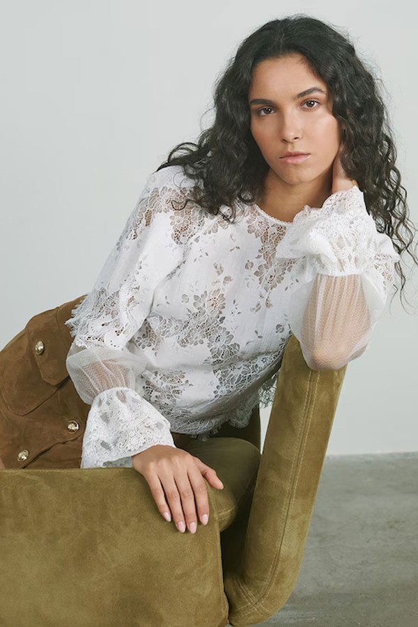 Emilia Lace Flared-Cuff Blouse from Reiss
