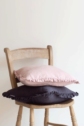 Blush Pink Linen Ruffle Cushion from The Forest & Co