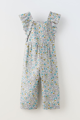 Floral Dungarees With Ruffles