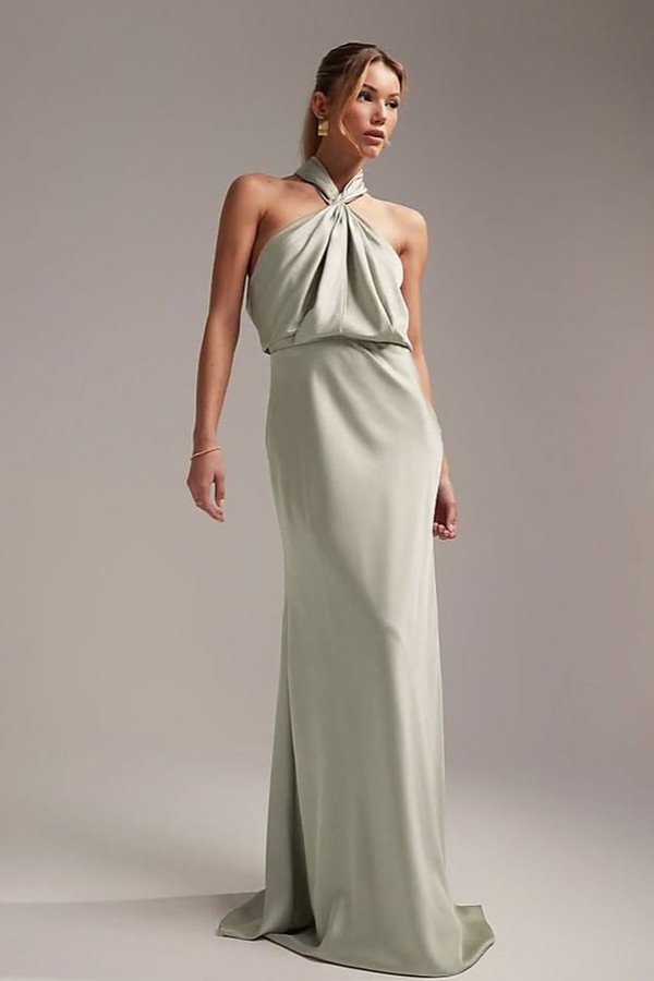 Satin Ruched Halter Neck Maxi Dress from ASOS Design