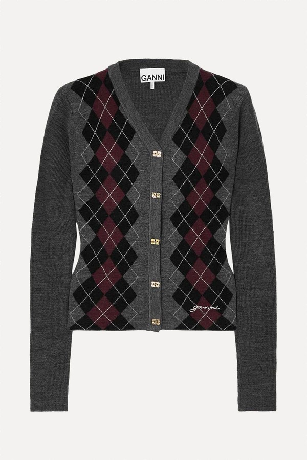 Argyle Merino Wool Cardigan from Ganni