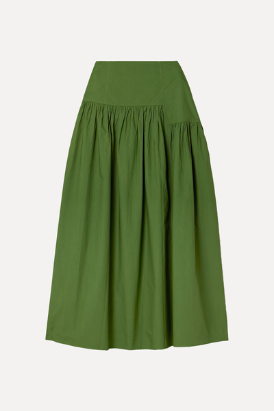 Nora Gathered Organic Cotton-Poplin Midi Skirt from Apiece Apart