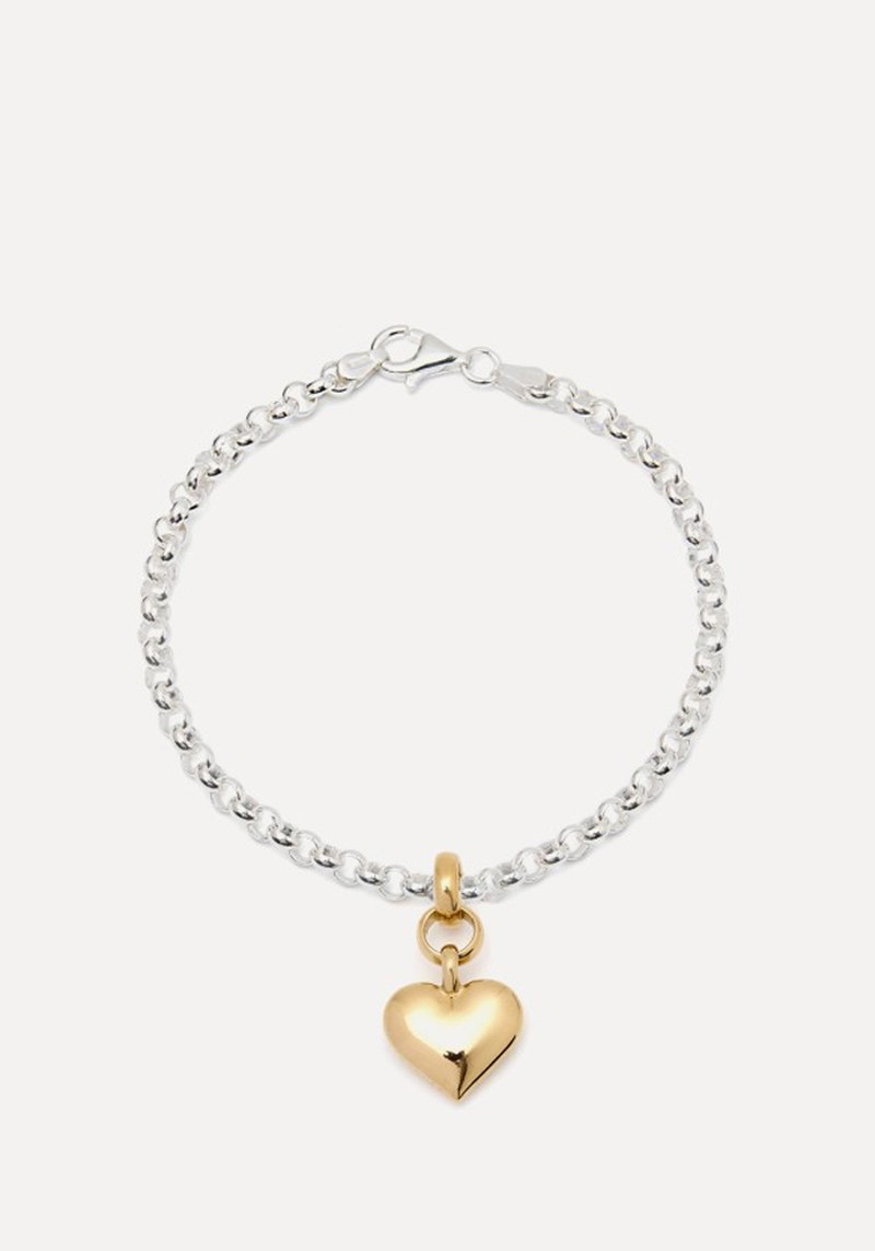 Mixed Metal Small Heart On Belcher Bracelet 