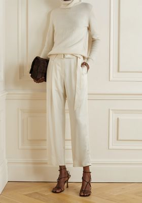 Belted Washed-Satin Straight-Leg Pants from La Pointe