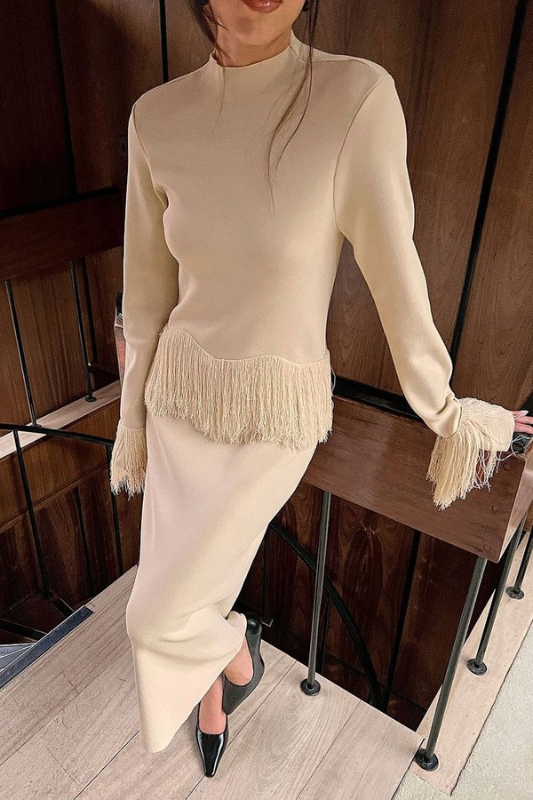 Fringe Detail Knitted Midi Dress Jourdan from Sloane x NA-KD
