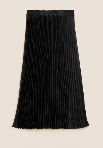 Faux Leather Pleated Midi Skirt