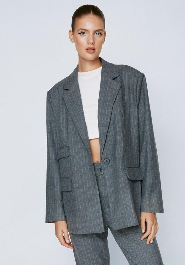 Pinstripe Pocket Detail Tailored Blazer