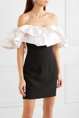 Off-The-Shoulder Ruffled Dupioni & Crepe Mini Dress, £1,371.96 | Rasario