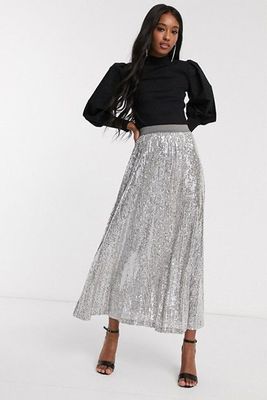 Sequin Pleated Maxi Skirt from Asos Design