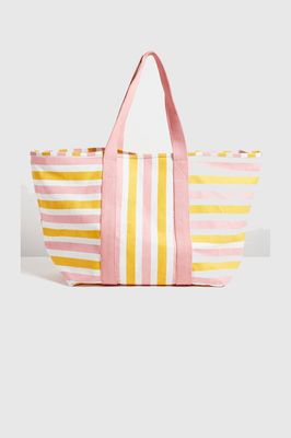 Striped Yellow And Pink Canvas Cotton Shopper Bag from Oliver Bonas