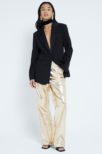 Petite Metallic Faux Leather Trousers from River Island