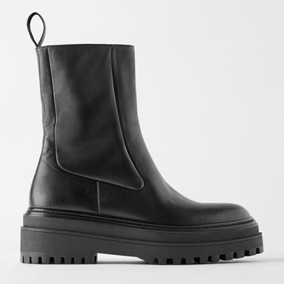 Flat Leather Ankle Boots With Track Sole from Zara