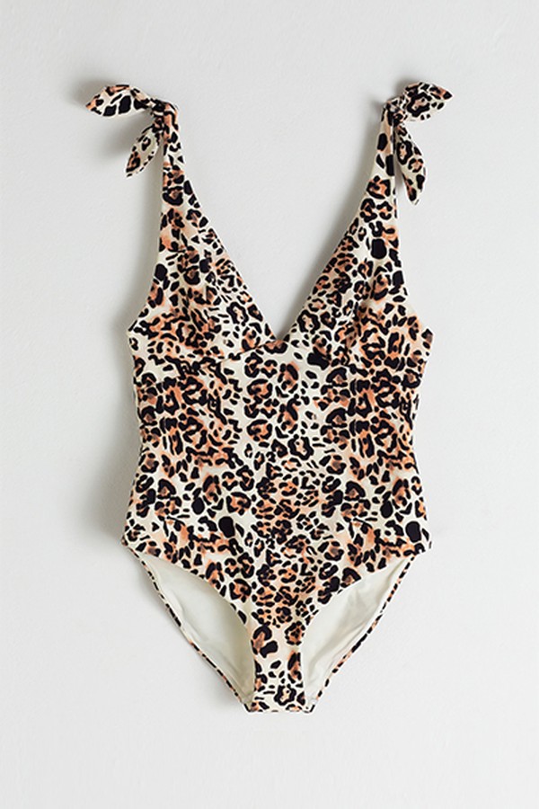 Plunging Leopard Print Bow Tie Swimsuit from & Other Stories 