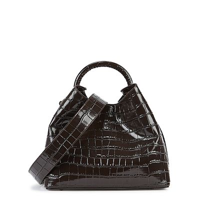 Raisin Brown Crocodile-Effect Leather Top Handle Bag from Elleme