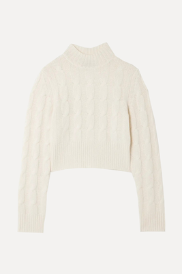 Murano Cropped Cable-Knit Organic Cashmere Turtleneck Sweater from Le Kasha