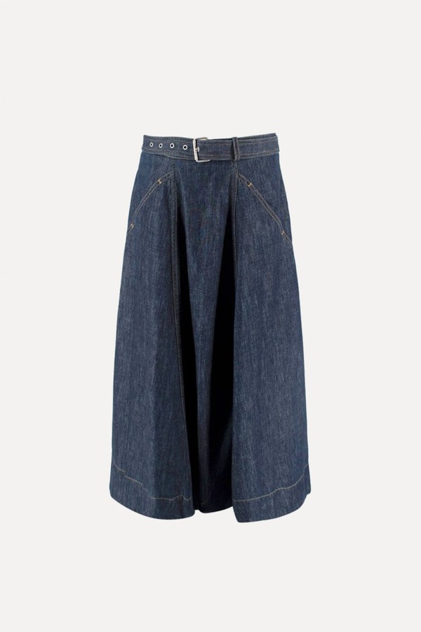 Denim Belted Pleated Midi Skirt from Dior