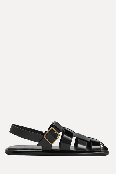  Metallic Buckle Caged Patent Slingback Sandals from Charles & Keith