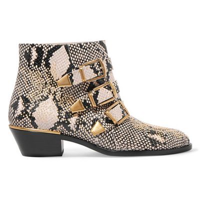 Snake-Effect Leather Ankle Boots from Chloé