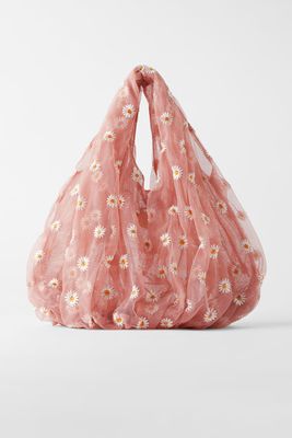 Embroidered Tulle Bucket Bag