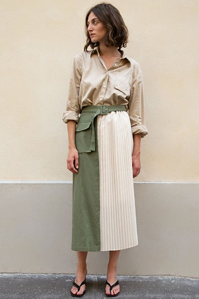 Half Pleated Utility Skirt