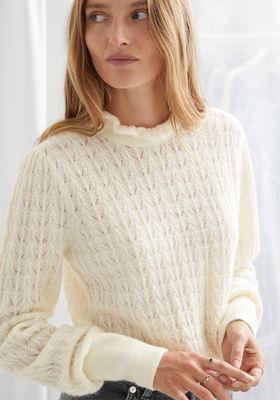 Cable Knit Ruffle Collar Sweater